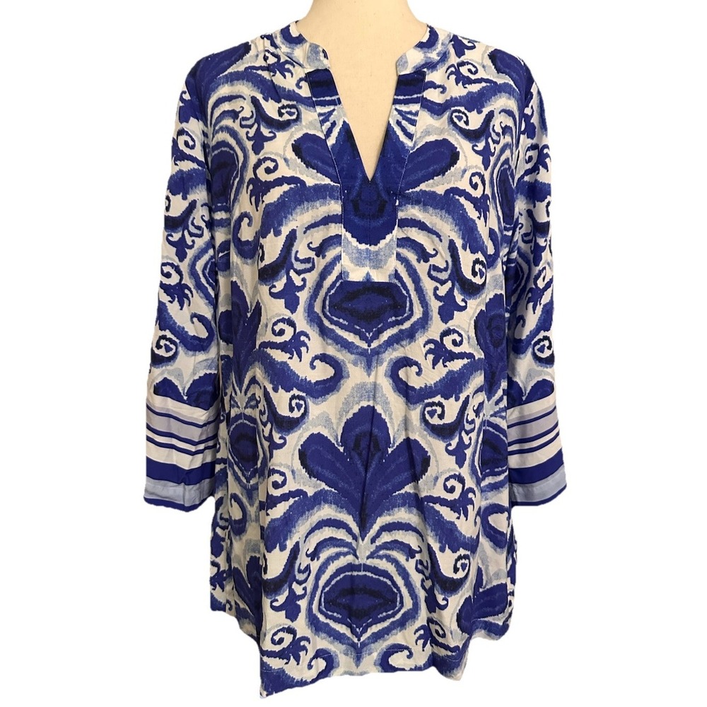 Soft Surroundings Tunic Top Women's Size Medium Blue Print